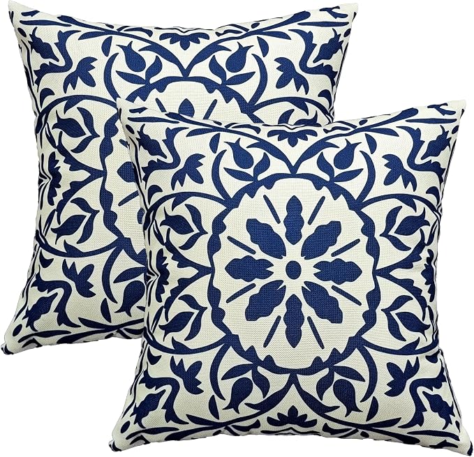 JMGBird 18x18 Blue Boho Outdoor Pillows Waterproof Outdoor Accent Pillows | outside pillows,outdoor throw pillows waterproof