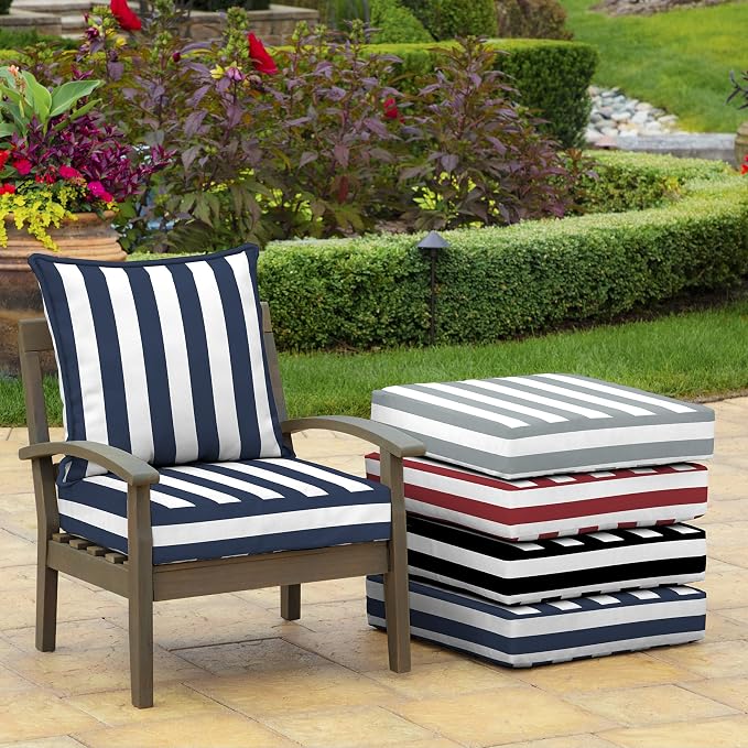 Arden Outdoor Deep Seat Cushion Set, 4-Pack, 24x24, Blue Cabana Stripe | Outdoor Sofa, Couch, Conversation Set, Weather-Proof, Rain-Proof, Fade Resistant for Chair, Mold and Mildew Resistant