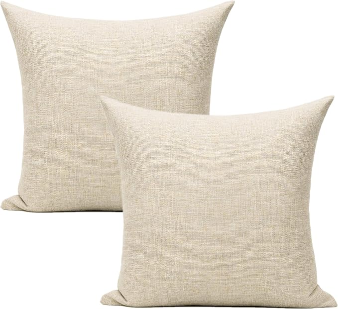 All Smiles Throw Pillow Covers 18x18 Set of 2 Beige Linen Neutral Decorative Farmhouse Décor Burlap Accent Euro Sham Cushion Cases Home Decorations Indoor Outdoor for Bed Sofa Couch Patio