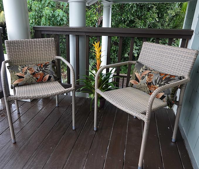 Indoor/Outdoor Polyester Fabric Lumbar Pillow Cover, All-Weather Waterproof Rectangular Cushion Case for Patio Furniture, 12 x 20 Set of 2 - Tropical-24