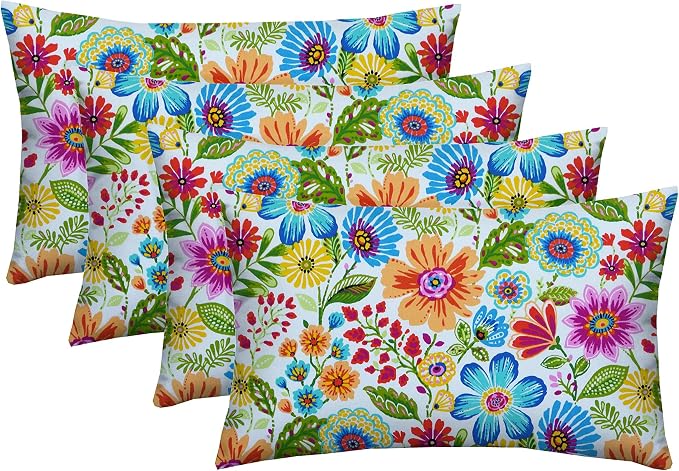 RSH Décor: Set of 4 Lumbar Throw Pillows | Indoor/Outdoor All Weather Polyester Fabric | Decorative Accent Cushions for Patio Furniture | Reversible | 26” x 16" | Gregoire Fresco