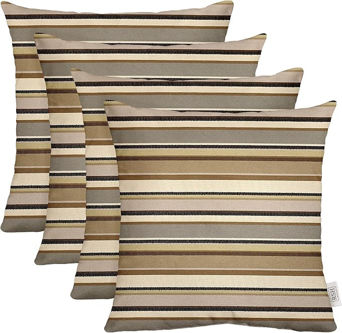 RSH DECOR: Sunbrella Square Throw Pillows Set of 4 | 17" x 17" | Water and Fade-Resistant Fabric | Outdoor Pillow Covers with Down-Alternative Inserts | Made in USA (Sandestin Zone Eclipse)