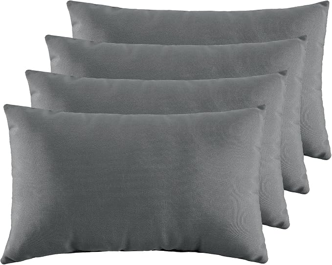 Indoor Outdoor Lumbar Pillows,Waterproof Outdoor Pillows Set of 4 for Patio Furniture,12×20 Inch, Dark Grey