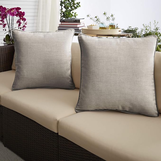 Sorra Home Sunbrella Indoor/Outdoor XL Corded Pillows, 24" x 24", Cast Silver