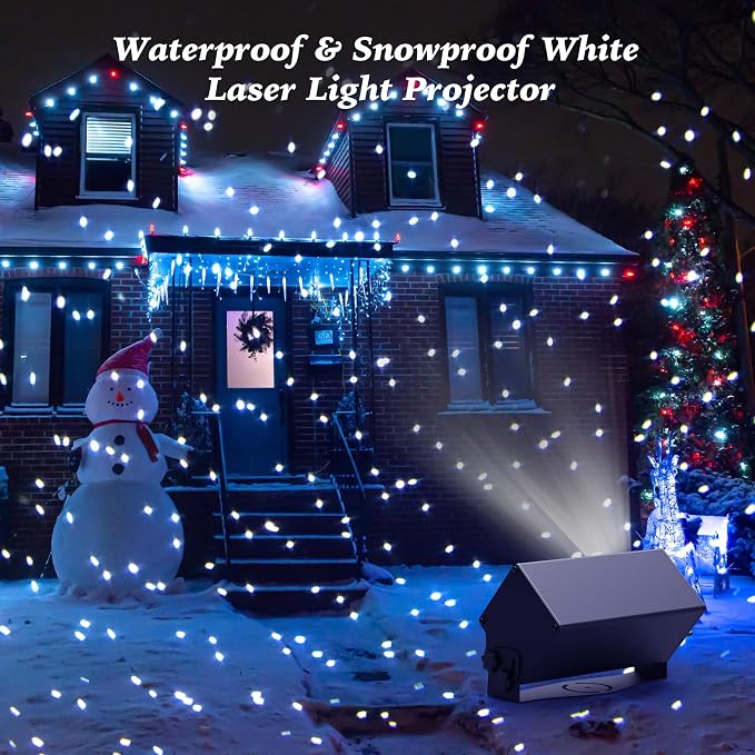 AIRIVO Outdoor Laser Lights Projector, White Laser Fairy Lights Projector, Christmas Snowflake Projector 3 Lighting Modes with Remote Control,Holiday Halloween Decor for Home,Garden, Trees,White Laser