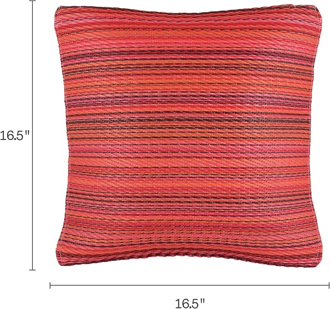 Fab Habitat Outdoor Premium Recycled Plastic Pillow - Waterproof, Fade Resistant - Striped - Patio, Porch, Deck, Balcony - Cancun - Sunset - 16.5" x 16.5"