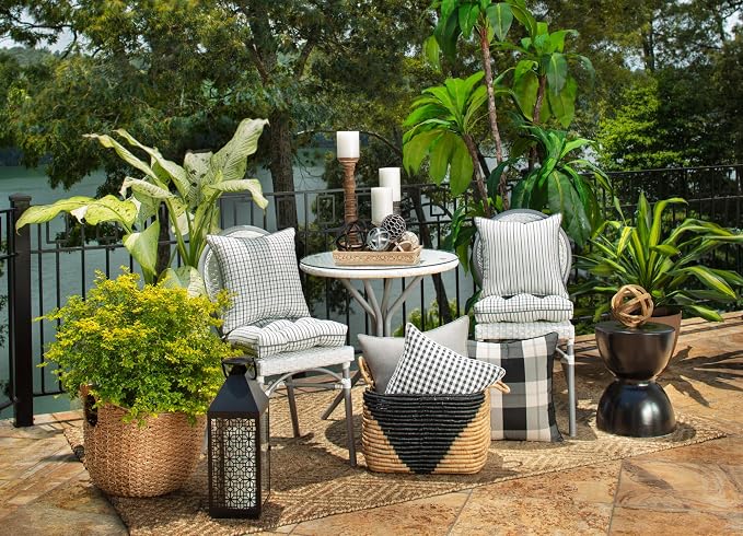 Pillow Perfect Outdoor/Indoor Branson Pewter Black Throw Pillows, 16.5" x 16.5", Pack of 2