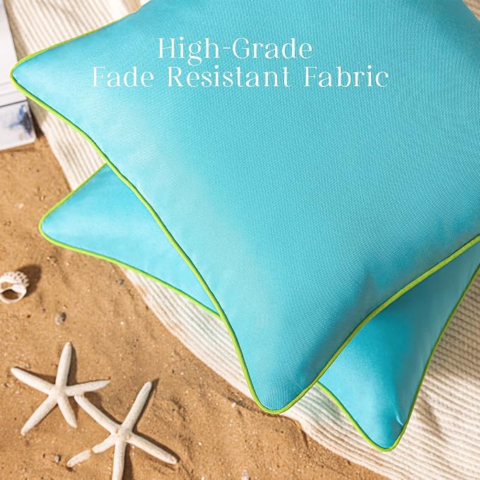 Phantoscope Pack of 2 Outdoor Waterproof Throw Pillow Covers with Contrast Piping, Decorative Square Cushion Case Patio Pillows for Couch Tent, Sky Blue 12x20 inches