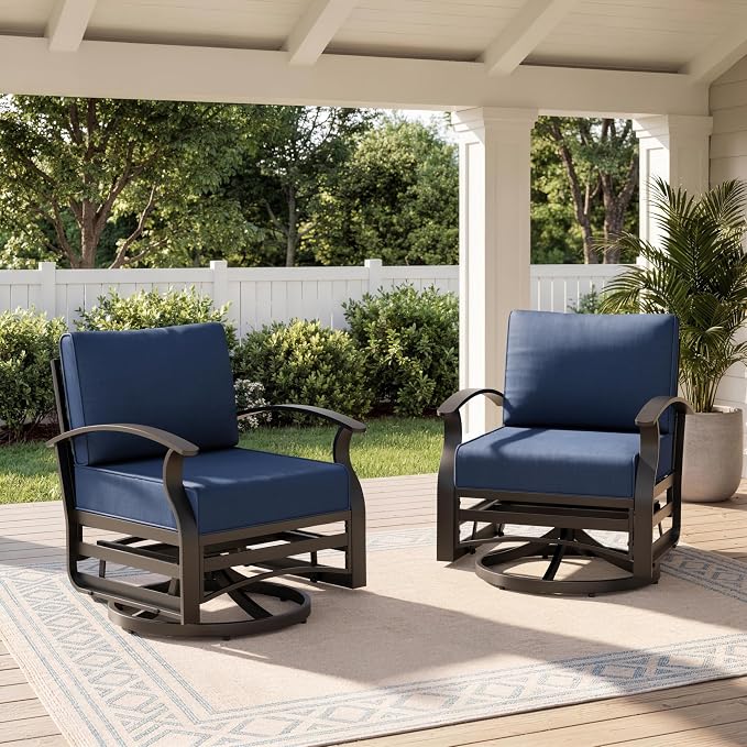 Outdoor Patio Furniture Set, 2 Piece Aluminum Patio Swivel Rocker Chairs, Aluminum Outdoor Bistro Set with Overstuffed Washable Cushions, Outdoor Furniture Set for Porch, Balcony, Deck, Navy