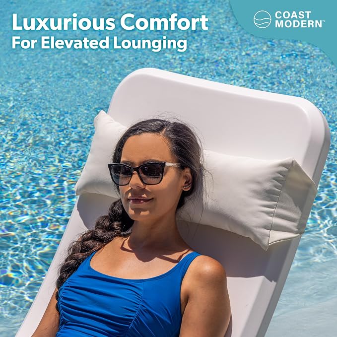 Coast Modern Outdoor Lounge Chair Pillow with Strap - Waterproof Headrest Pillow for Pool Lounger & Patio Chaise Cushions
