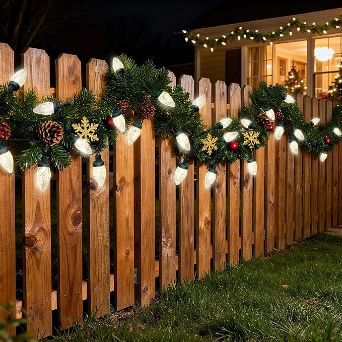 C9 LED Christmas Lights Outdoor,33 Feet 50 LED 8 Lighting Modes Waterproof Connectable Christmas String Lights for Outside Roofline Patio Home Xmas Decorations (Warm White)
