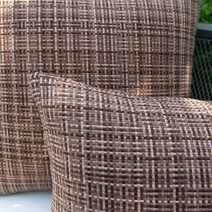 Kevin Textile Outdoor Waterproof 14"x24" Lumbar Pillow Covers 2 Pack, Brown | Water Resistant, Faux Linen Yarn-dyed, Woven Texture Throw Pillow Covers for Tent Patio Garden Couch Sofa