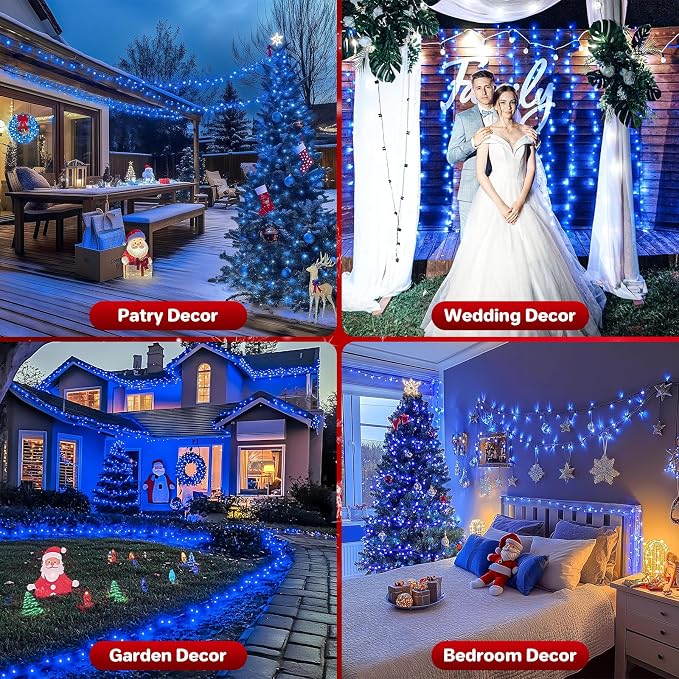 FairyGlim Christmas String Lights Plug in,33FT 100 LED String Lights with 8 Modes & Timer, Xmas Decorations for Trees Wreath, Outdoor Indoor Yard Garden Party Decor, Blue