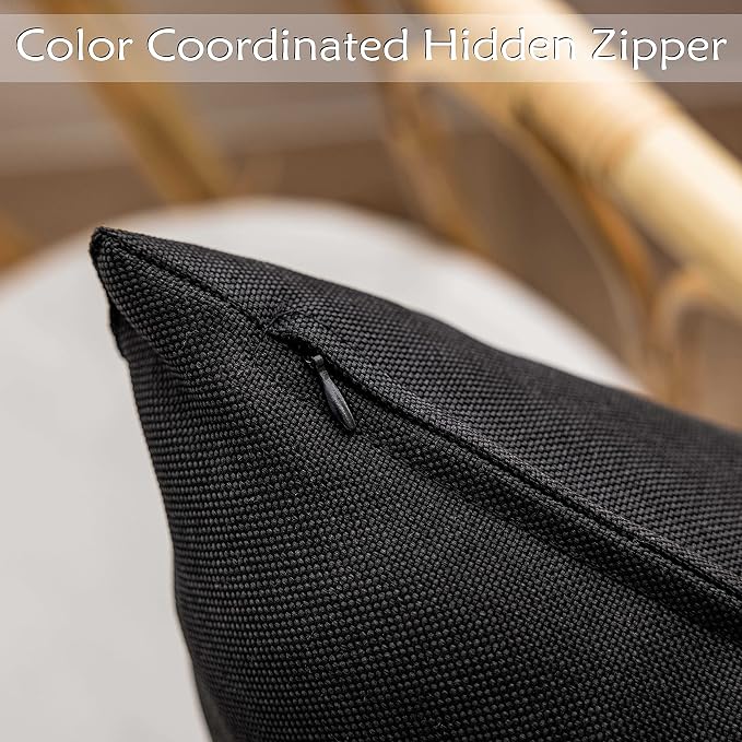Home Brilliant Pillow Covers Outdoor Black Throw Pillows Waterproof Linen Decorative Pillow Cases for Chairs, 18x18 inch, Set of 4, Black