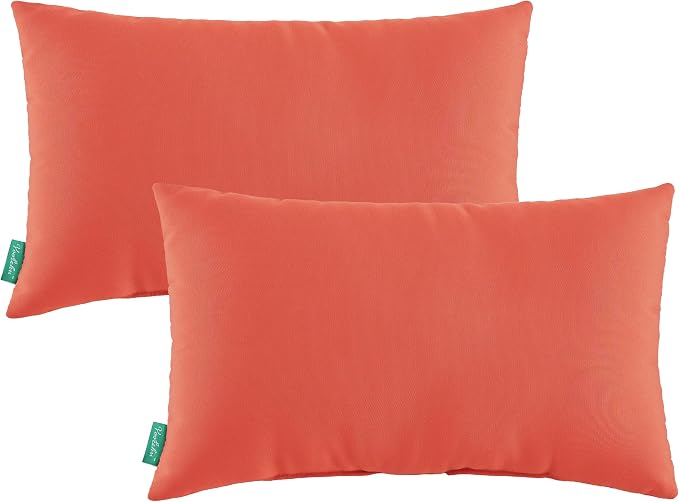 Indoor Outdoor Lumbar Pillows,Waterproof Outdoor Pillows Set of 2 for Patio Furniture,12×20 Inch,Orange