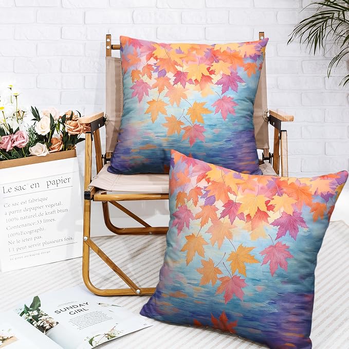 Fall Pillow Covers Maple Leaves Thorw Pillow Covers 24x24 Set of 2 Autumn Maple Leaf Teal Pillowcase Double Sided Printing Cushion Case for Home Decor Couch Sofa