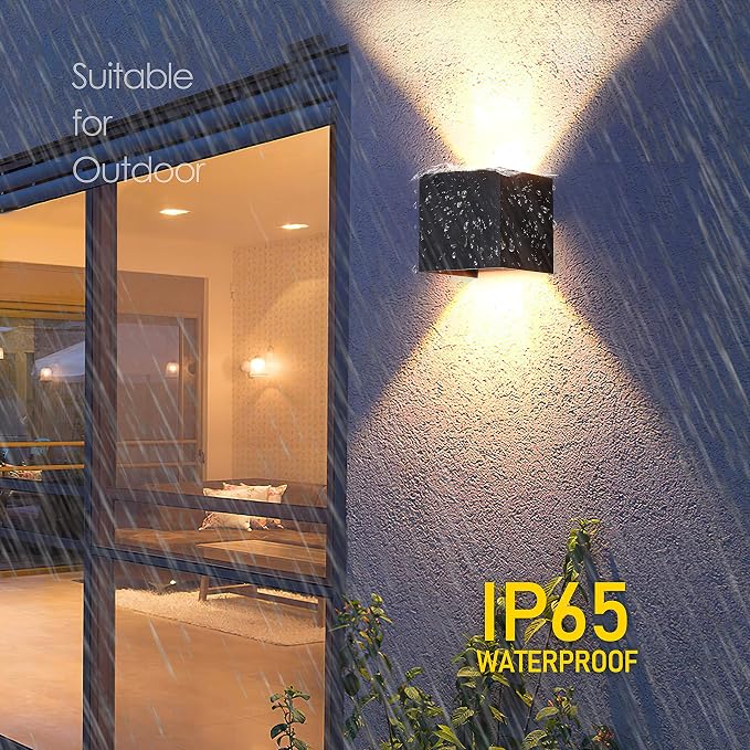 Aluminum 40W 3000K Cube Square Indoor Outdoor IP65 Waterproof Wall Lights Black Modern Wall Sconce LED Lighting Fixture Black 40W Larger Outside for Patio House