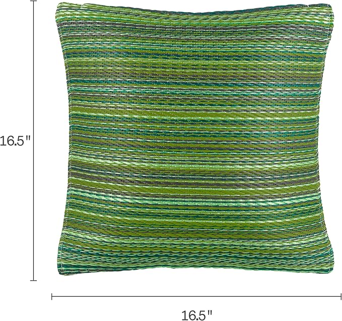 Fab Habitat Outdoor Premium Recycled Plastic Pillow - Waterproof, Fade Resistant - Striped - Patio, Porch, Deck, Balcony - Cancun - Green - 16.5" x 16.5"
