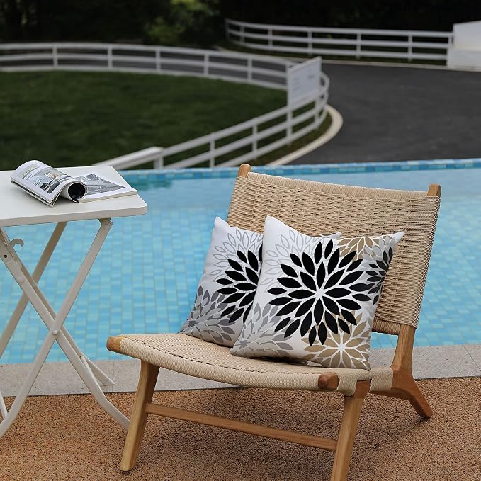 DFXSZ Outdoor Waterproof Pillow Covers 24x24 Set of 2 Black Brown Flower | Spring Summer Waterproof Flower Throw Pillowcases（No Inserts）Outdoor Decor for Patio Funiture Garden Polyester Covers