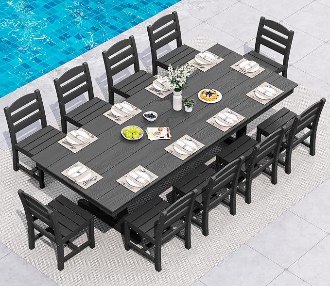 SERWALL Outdoor Armless Dining Chairs Set of 4, All-Weather HDPE Patio Chair with 19.7" Widened Seat, for Backyard, Garden, Black