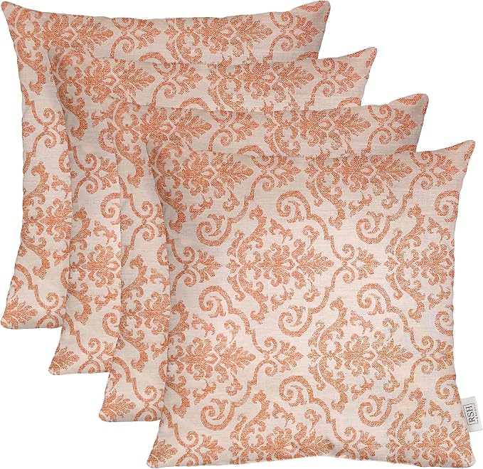 RSH DECOR: Sunbrella Square Throw Pillows Set of 4 | 20" x 20" | Water and Fade-Resistant Performance Fabric | Outdoor Pillow Covers with Down-Alternative Inserts | Made in USA (Rialto Papaya)