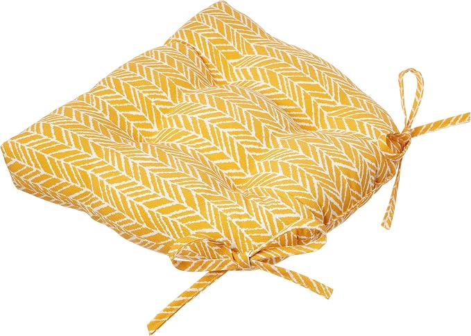 Pillow Perfect Outdoor/Indoor Herringbone Egg Yolk Reversible Chair Pads, 15.5" x 16", Yellow, 2 Pack
