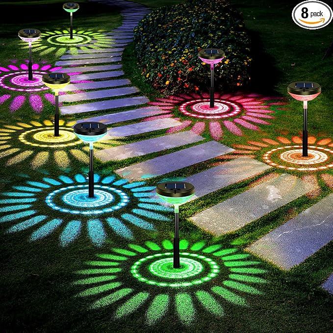 Nupostai 8 Pack Solar Pathway Lights, Multicolor & Warm White LED, IP67 Waterproof, Outdoor Garden Yard Lawn Landscape Decorative