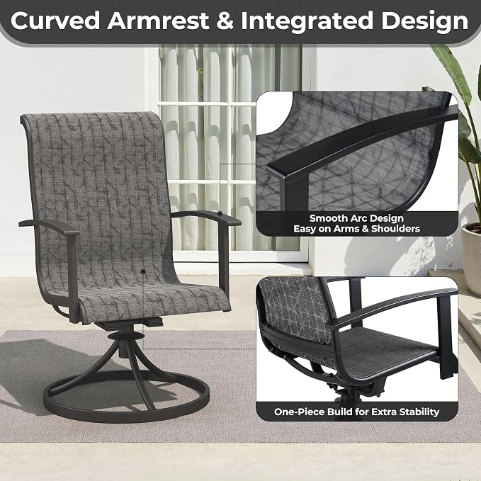 Grand patio 10-Piece Patio Dining Set for 8, Outdoor Dining Set with Swiviel Patio Chairs & 1 Rectangular Woodgrain Dining Table with Umbrella Hole, Black & Grey Plaid