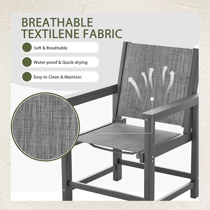 UDPATIO HDPE Outdoor Dining Chair, Heavy Duty Extra-Wide Patio Chairs with 360 lb Load Capacity, Easy to Assembly, All-Weather Seating for Porch, Pool, Garden, Backyard