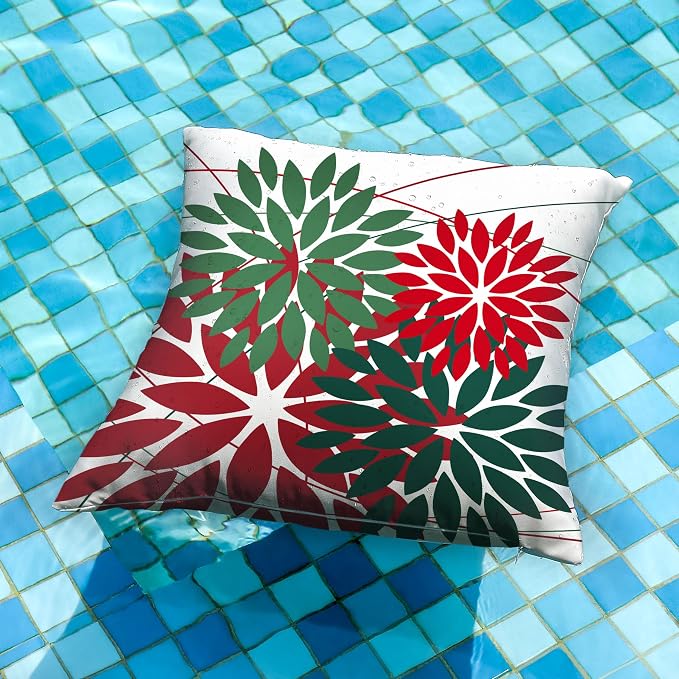 DFXSZ Pack of 2 Outdoor Waterproof Throw Pillow Covers 18x18 Red Green | Polyester Colorful Spring Summer Floral Decorative Cushion Cases(NO INSERT),For Couch Patio Funiture Garden Home Decor