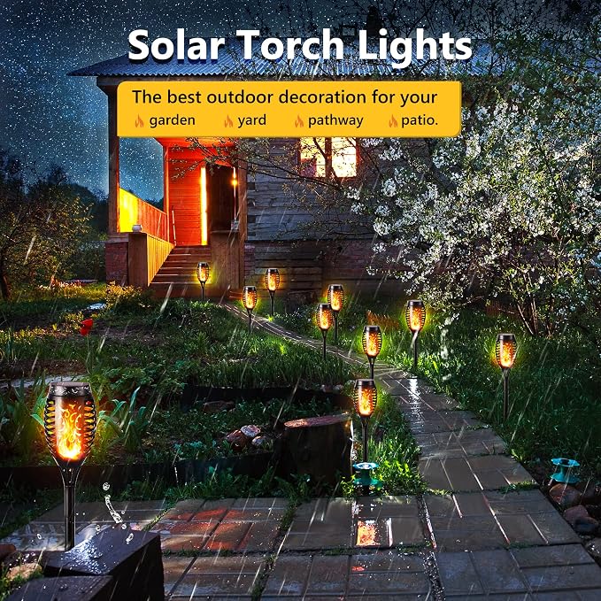 Toodour Solar Torch Flame Lights, 12 Pack Solar Lights Outdoor with Flickering Flame, Waterproof Patio Light Landscape Decoration Lighting for Garden, Lawn, Yard, Outdoor Decorations