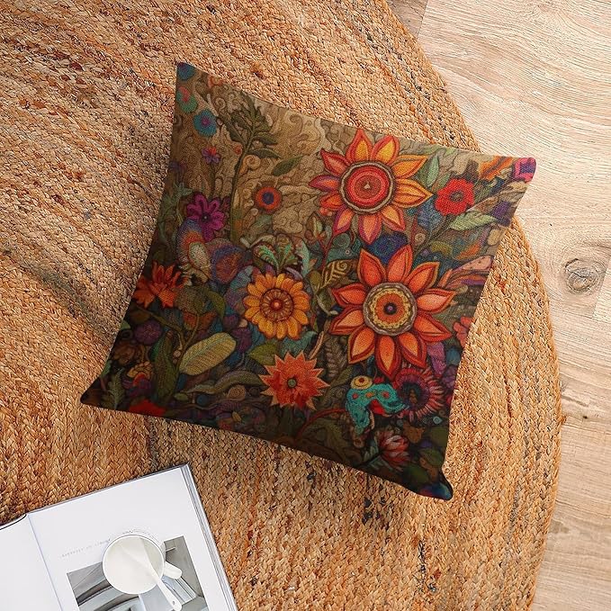 Decorations Pillow Covers Ink Oil Painting Watercolor Retro Cushion Case Oil Painting Colorful Garden Flowers Outside Pillows Home Decoration for Sofa Couch Living Bed Room 20"x20"