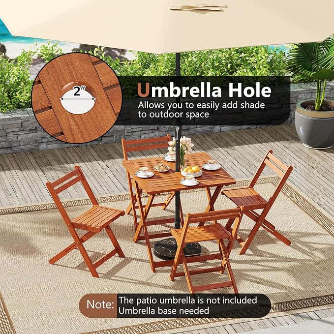 Outdoor Dining Table, Folding Bistro Table with 2" Umbrella Hole & X-Shaped Frame, Square Foldable Patio Table for Outdoors, Camping, Picnic, Yard (1)