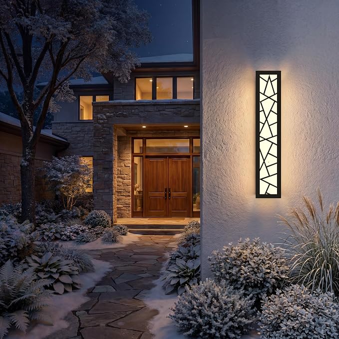 Outdoor Wall Lights 23.6inch Modern Outdoor Wall Sconce LED Long Wall Sconces Black Front Porch Light Waterproof Led Wall Light IP67 3000K Exterior Lighting Fixtures