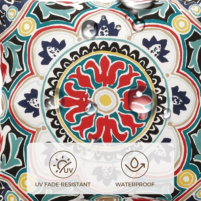 Volans 18" x 18" Outdoor Throw Pillows with Inserts Pack of 4, Waterproof Square Toss Pillows for Backyard, Bed, Couch, and Patio Furniture, Colorful Mandala