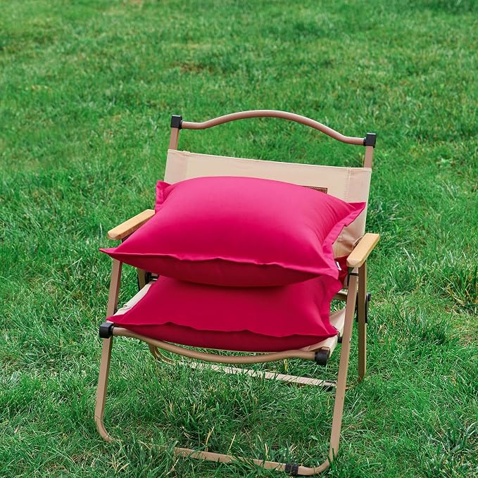 LIGICKY Hot Pink Outdoor Waterproof Pillow Covers 20x20 Inch Pack of 2 Decorative Square Solid Color Pillows with Wide Edge Cushion Cover for Patio Tent Garden Couch Balcony