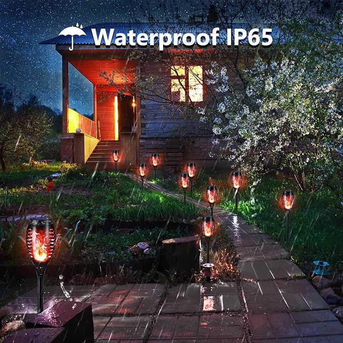 Toodour Solar Torch Flame Lights, 12 Pack Solar Lights Outdoor with Flickering Flame, Waterproof Patio Light Landscape Decoration Lighting for Garden, Lawn, Yard, Outdoor Decorations - Red