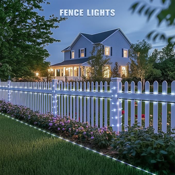 JMEXSUSS 2 * 200 LED White Solar Rope Lights | 66ft IP 65 Waterproof Solar String Light Outdoor, 8 Modes Christmas Lights for Camp Trampoline Ladder Slide Tent