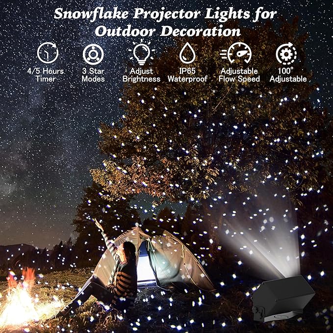 AIRIVO Outdoor Laser Lights Projector, White Laser Fairy Lights Projector, Christmas Snowflake Projector 3 Lighting Modes with Remote Control,Holiday Halloween Decor for Home,Garden, Trees,White Laser