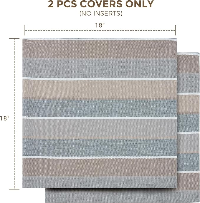 Throw Pillow Covers Set of 2, Outdoor Indoor Waterproof Patio Throw Pillowcase Shell 18x18 Inch, Square Cushion Case for Couch Sofa Garden Farmhouse-Grey Stripe
