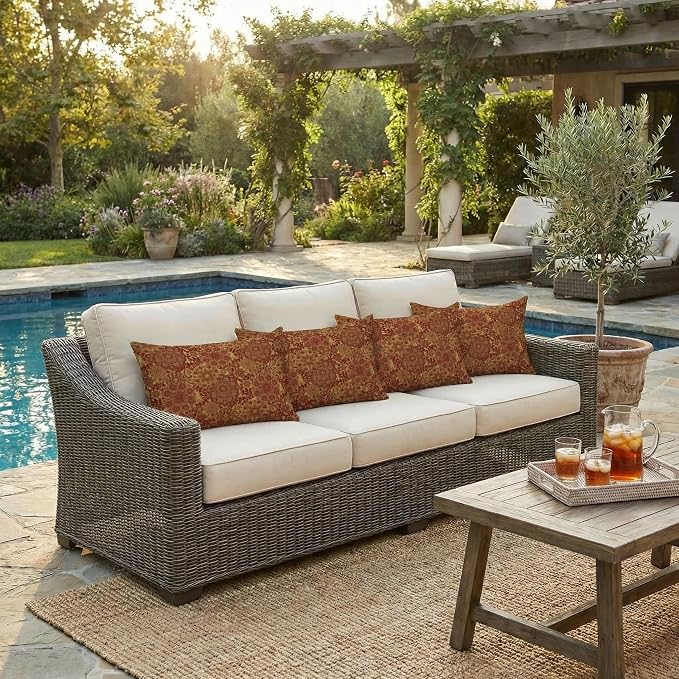RSH DECOR: Outdura Lumbar Throw Pillows Set of 4 | 20" x 12" | Water and Fade-Resistant Performance Fabric | Outdoor Pillow Covers with Down-Alternative Inserts | Made in USA (Marrakech Salsa)