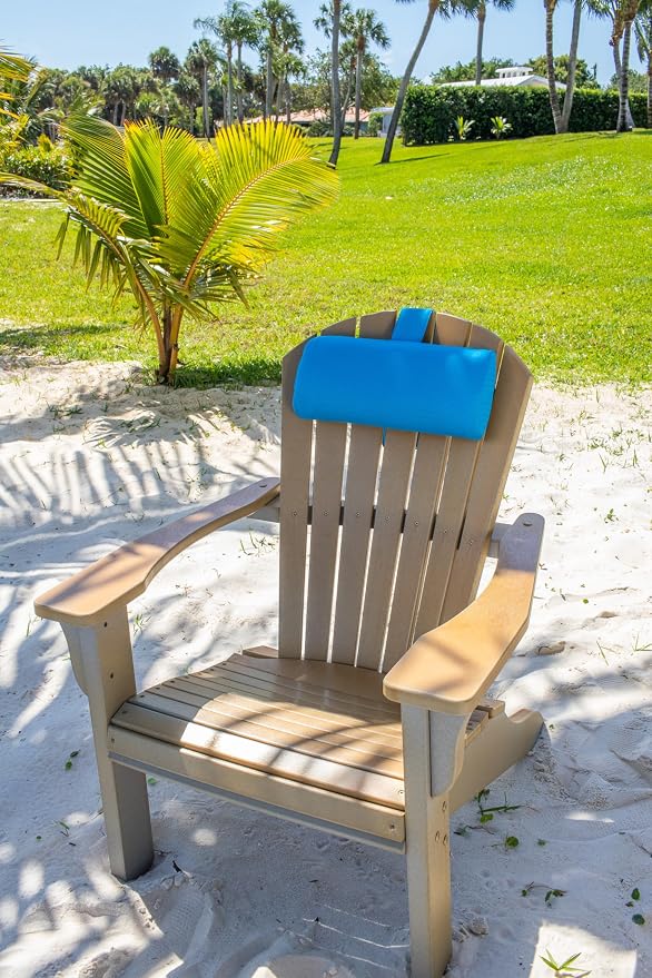 Headrest pillow for patio chaise lounge, in pool lounger on ledge with non-slip weighted tail and cellphone pocket, quick drying outdoor for all weather pool furniture and loungers (Havelock Blue)