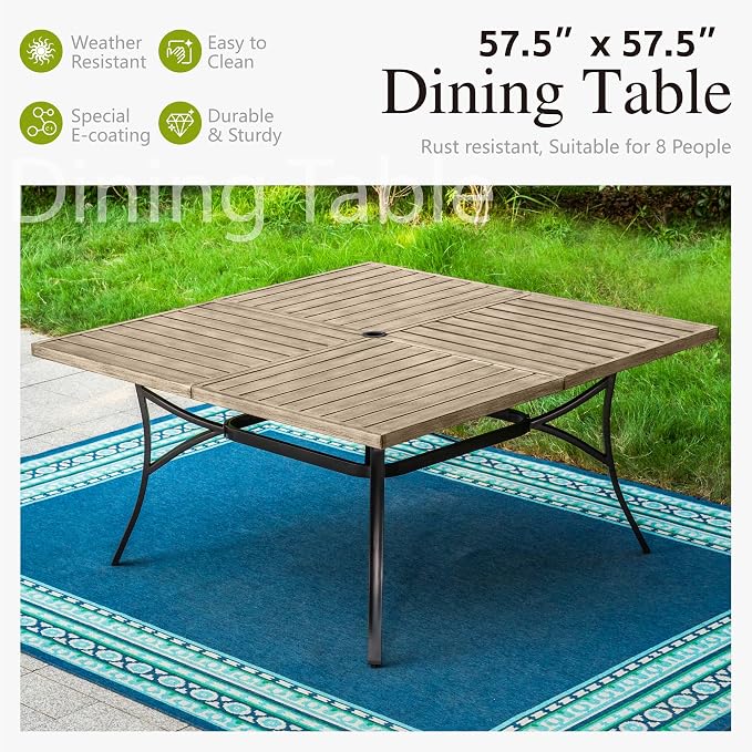 Sophia & William Patio Table and Chairs Set, Outdoor Dining Set for 8, 9 Piece Metal Patio Furniture, 57.5" Square Table with Wood-Like Tabletop(Diamond)
