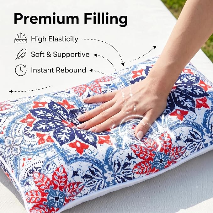 JMGBird Outdoor Lumbar Pillow Waterproof Outdoor Pillow Covers with Insert | 12×20 Outdoor Pillows Waterproof Decorative Pillows Outdoor Thtow Pillows for Patio Furniture