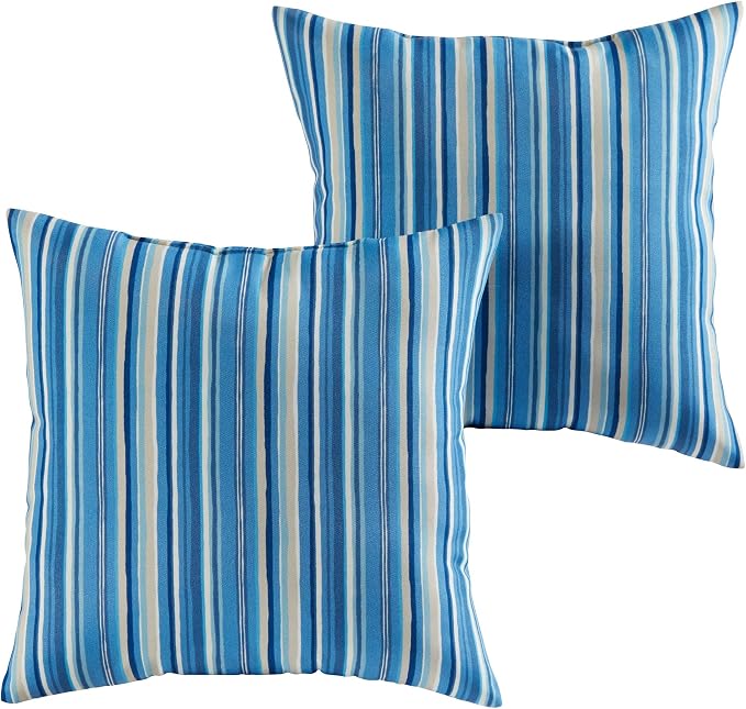 South Pine Porch Outdoor 17-inch Square Accent Pillow (Set of 2), Sapphire Stripe