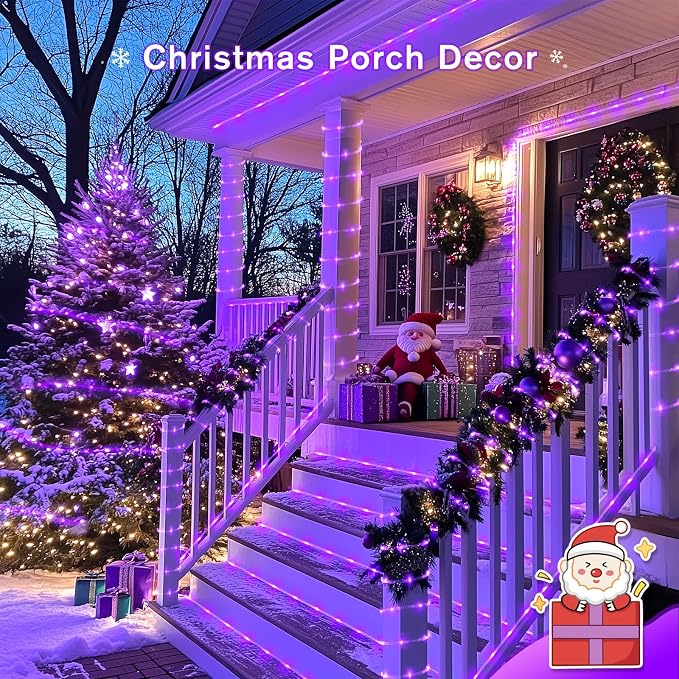 JMEXSUSS 200 LED Purple Solar Halloween Lights | 66 ft Rope Lights Outdoor Waterproof, PVC Tube Purple Christmas String Lights for Party Tree Fence Christmas