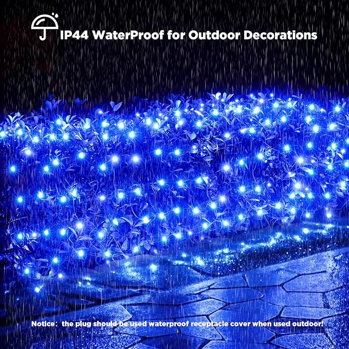 Led Net Lights Christmas Lights Outdoor 200Leds 9ft x 6ft Upgraded Blue Christmas Net Lighting, Waterproof 5mm LED Wide Angle Outdoor Indoor Mesh Net Light for Trees, Bushes, Shrubs Decorations