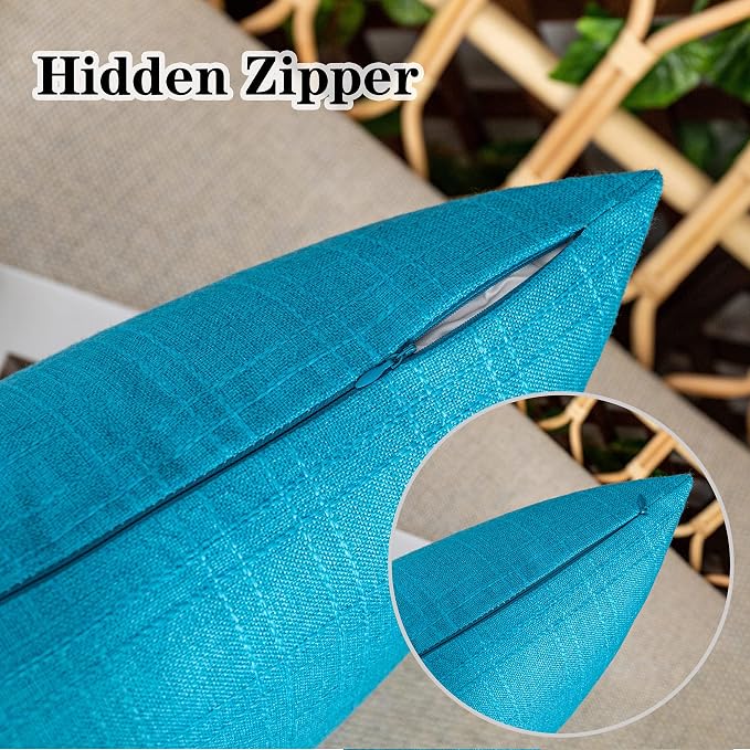 Kevin Textile Outdoor Waterproof 12”x20” Pillow Covers 2 Pack, Peacock Blue | Water Resistant, Soft Faux Linen-cotton Yarn-dyed Woven Texture Throw Pillow Covers for Tent Patio Garden Couch Sofa