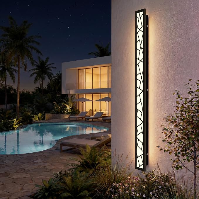 Outdoor Wall Lights 45.3inch Modern Outdoor Wall Sconce LED Long Wall Sconces Black Front Porch Light Waterproof Led Wall Light IP67 3000K Exterior Lighting Fixtures