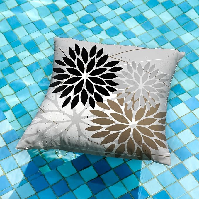DFXSZ Pack of 2 Outdoor Waterproof Throw Pillow Covers 16x16 Black White | Polyester Colorful Spring Summer Floral Decorative Cushion Cases(NO INSERT),For Couch Patio Funiture Garden Home Decor